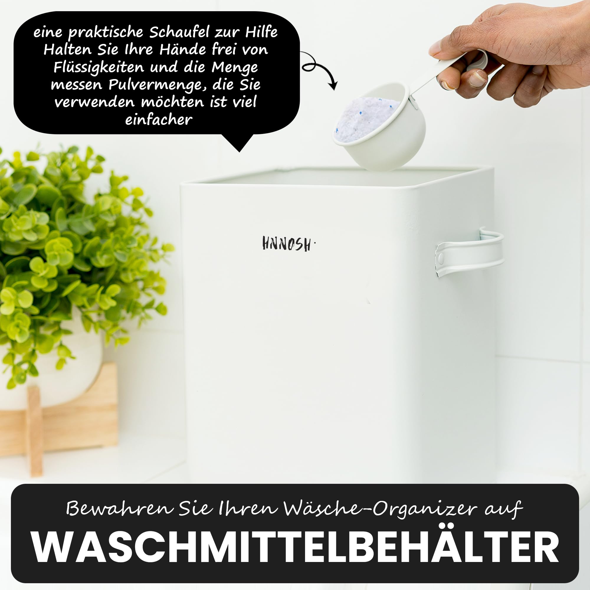 Waschpulver Aufbewahrungsbox 6,5 L - Weiß Waschpulver Box mit Deckel & Waschmittel Dosierhilfe – waschmittelbox Perfekte Aufbewahrung für Waschpulver 23 * 18 * 15,5 cm (Packung mit 2)