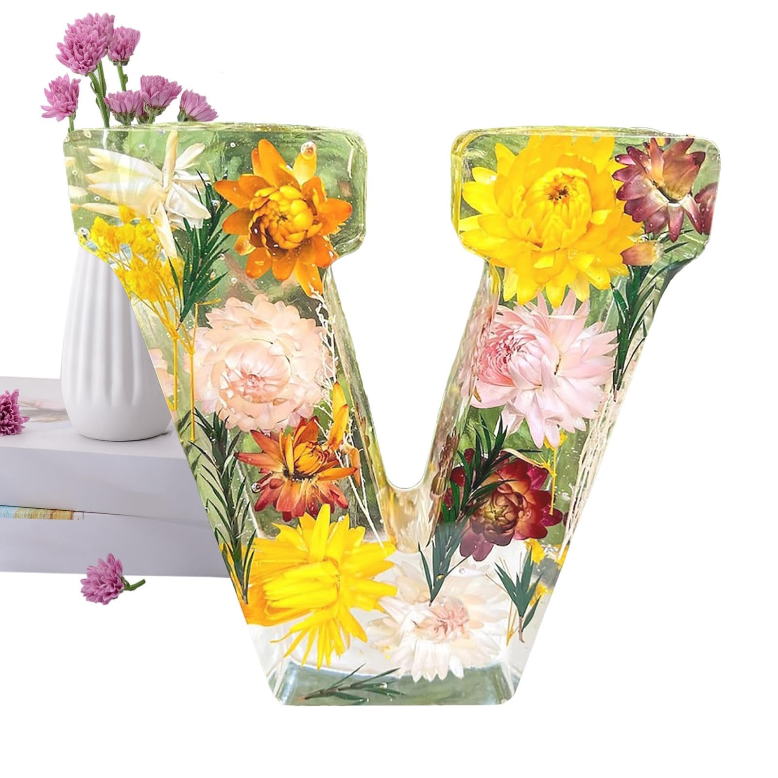 Floral Resin Night Light,Flower lamp,Decorative Initial Letter Night Light,Resin lamp,Handmade Floral Acrylic Night Light,Creative Decorations, Table Ornament Light for Living Room, Nursery — image 1