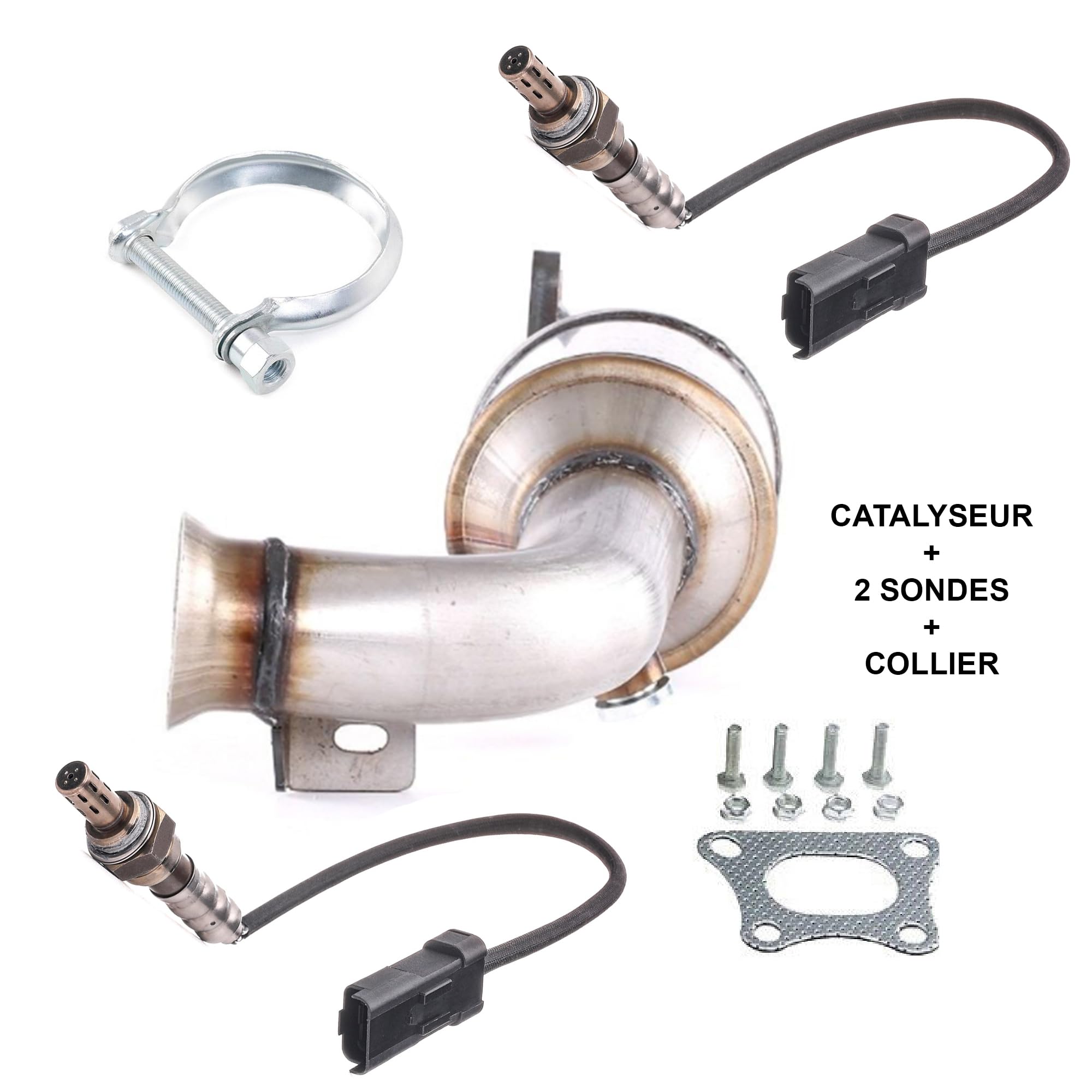 Partsline Kit Catalyseur AVEC 2 Sondes ET Collier d'Échappement compatible avec C1 II, C3 II, C4 Cactus, C-Elysée, DS3, 108, 2008, 208, 301, 308 II, Aygo 1.0 1.2 VTi - 9672883980 3649378 3639472