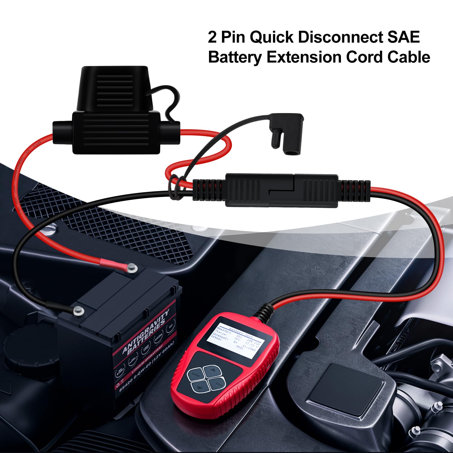 Connettore Cavo SAE 12V Terminale della Batteria 10WG Cablaggio Terminale SAE a O Ring con Fusibile per Ricarica di Batterie per Auto e Moto (1 m)
