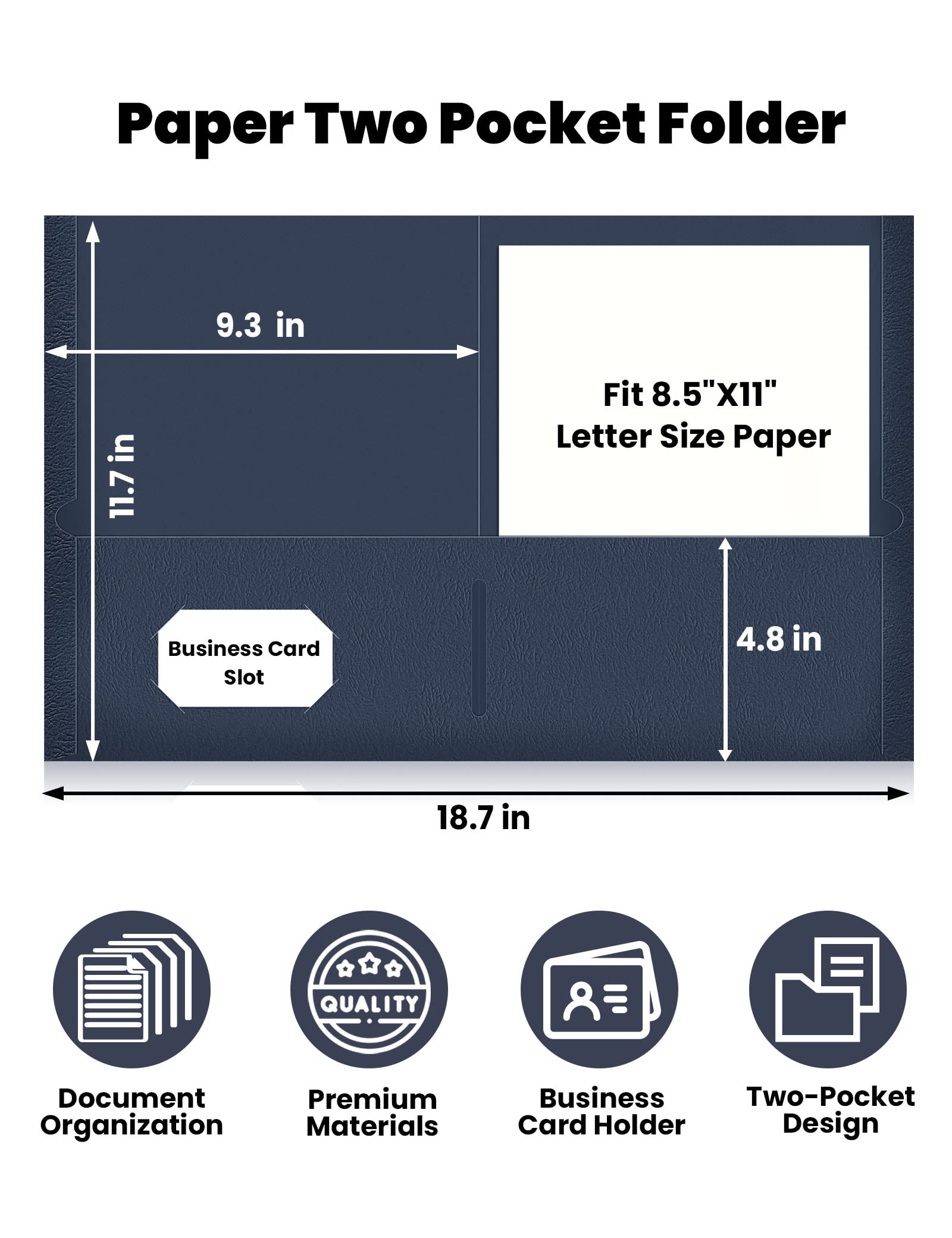 SUNEE Folders with Pockets(125 Pack, Dark Blue), 2 Pocket Folders Fit Letter Size Paper, Paper File Folder for School Office Home Business
