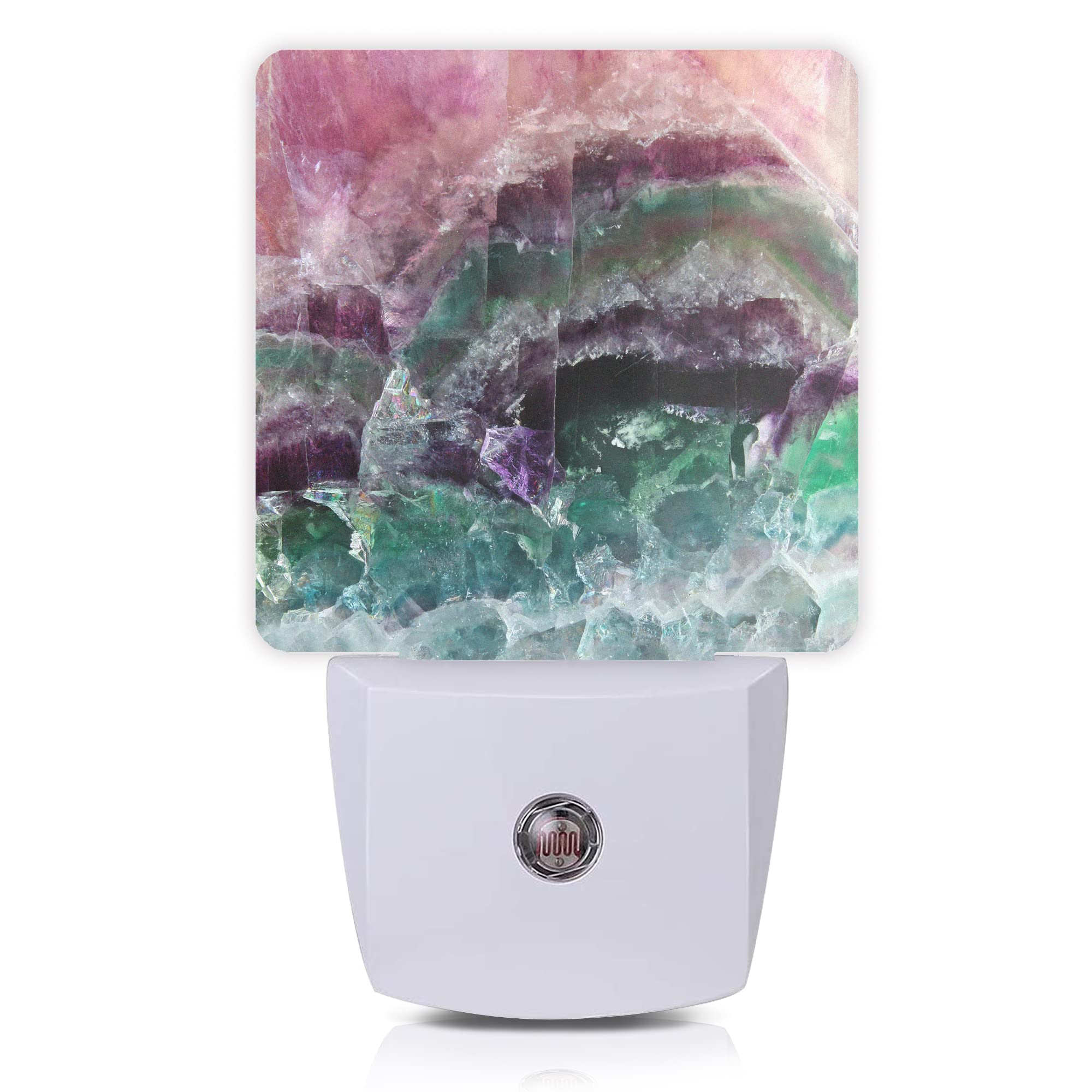 Smoaffly Color Pink Fluorite Crystal Stone Night Light Plug-in LED Nightlights Auto Sensor Night Lamp Dusk-to-Dawn Lamp Home Decor for Nursery