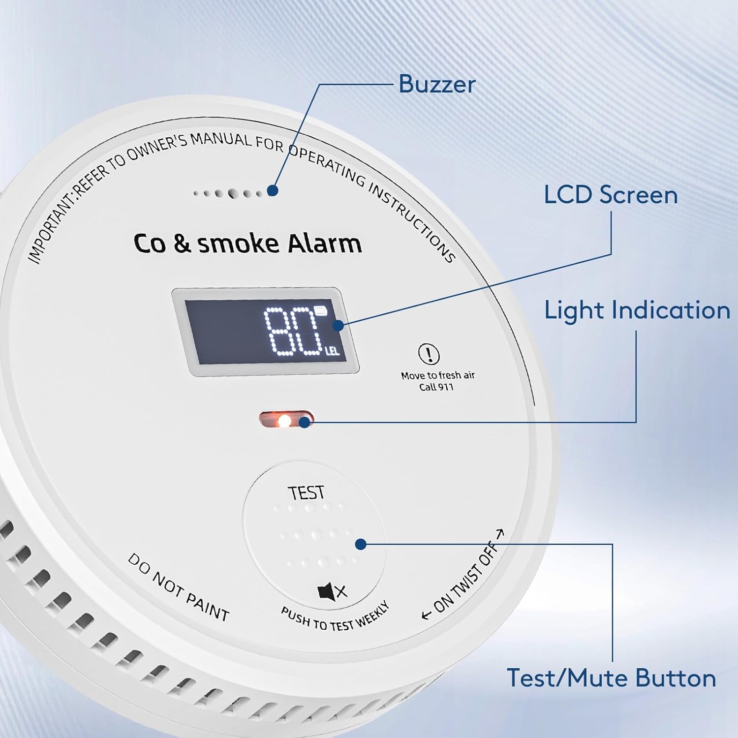 10-Year Battery Smoke and Carbon Monoxide Detector 2-in-1 with Digital Display, 85dB Visual & Audible Alarm, Easy Setup for Living Room,Camper,RV, Brings Peace of Mind - Image 4