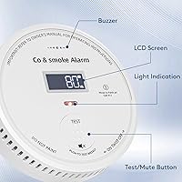 Vista 4 de 10-Year Battery Smoke and Carbon Monoxide Detector 2-in-1 with Digital Display, 85dB Visual & Audible Alarm, Easy Setup for Living Room,Camper,RV