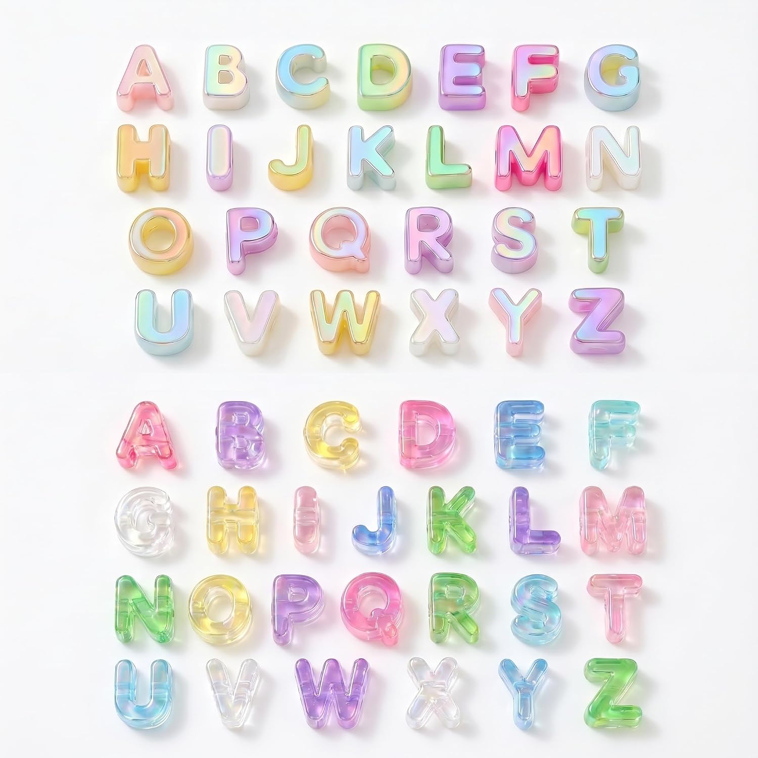 OVRUNS 52 Pcs Large Acrylic Letter Beads with Large Hole A-Z Mixed Colorful Chunky Big Alphabet Beads for DIY Crafts, Transparent & Jelly AB Colorful