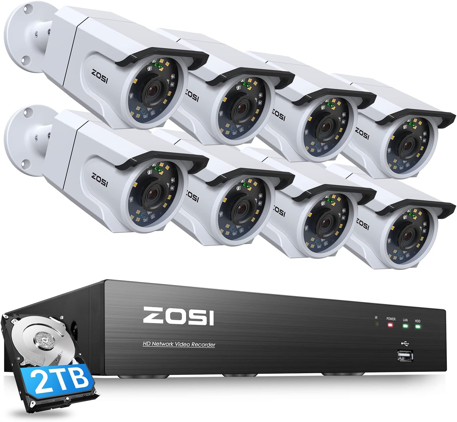 ZOSI 5MP 8CH PoE Security Camera System with Audio, 4pcs Outdoor PoE Cameras, Night Vision, Smart Human Detection, Remote Access, H.265+ 8 Channel 5MP 3K Home NVR with 1TB HDD for 24/7 Recording