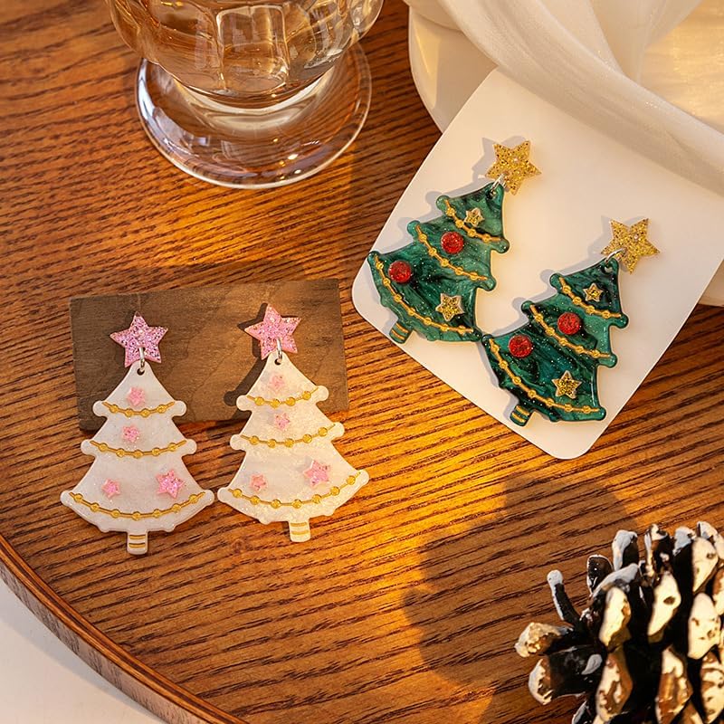 Acrylic Christmas Tree Drop Dangle Earrings - Colourful Holiday Jewelry for Women - Image 5