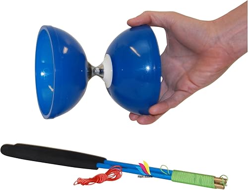 Miniatura 7 de Yoyo Diabolo de triple rodamiento Flight Pro, mediano 5 pulgadas azul. Juguete con palos de carbono