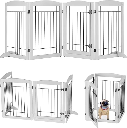 Puerta independiente para mascotas con puerta, puerta plegable de madera para perros para interiores, para casa, escaleras, puertas, cercas de