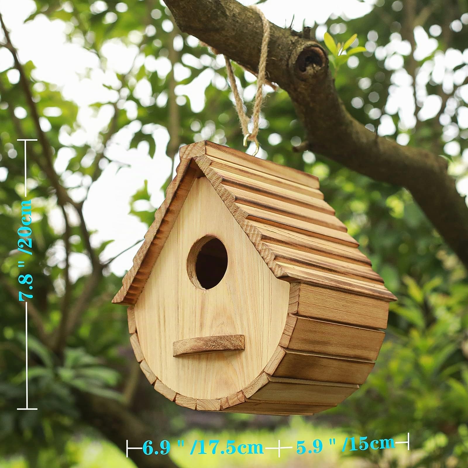 STARSWR - Casita de Exterior para pájaros, casita Colgante de Madera Natural para jardín, Adecuada para pájaros Azules, pinzones y cardenales
