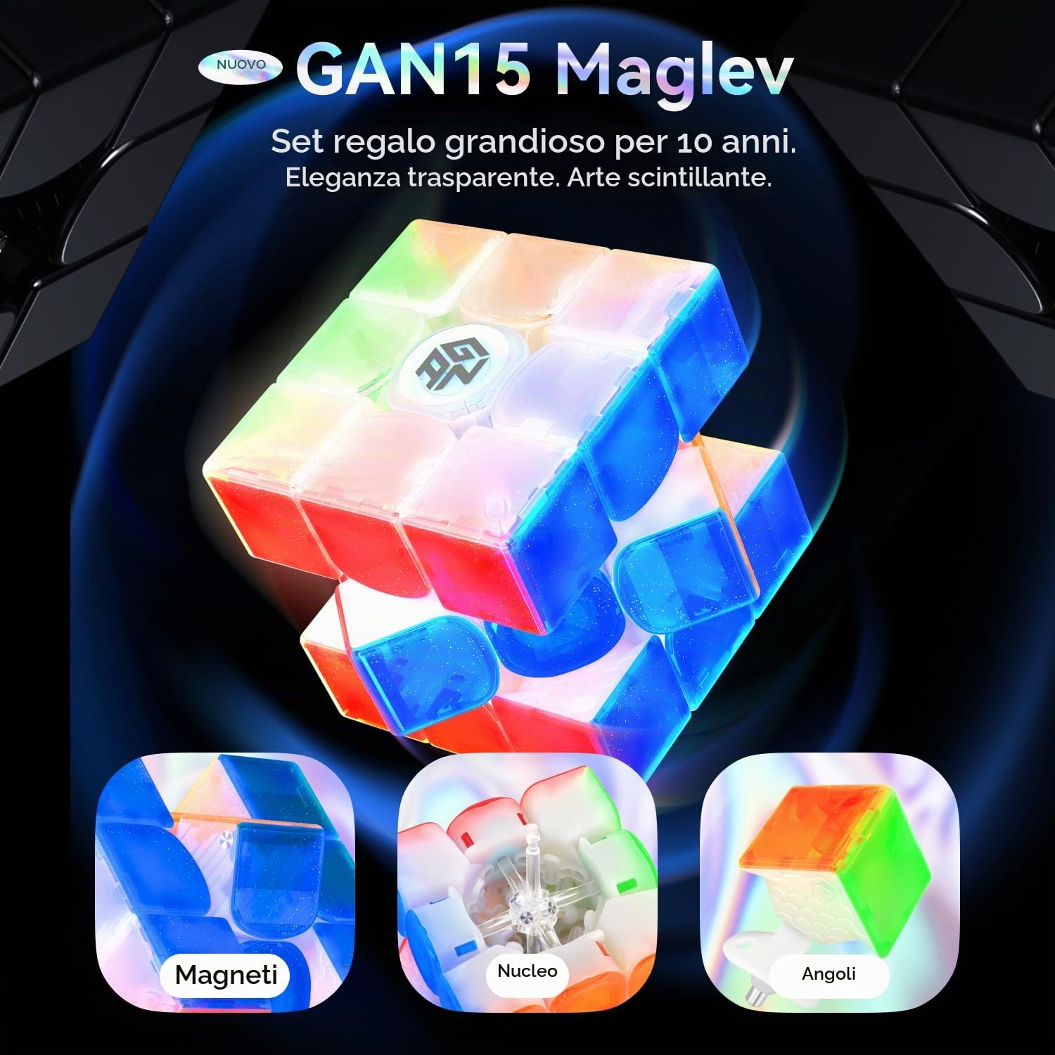 GAN 15 Cubo Magico Magnetico Speed Cube 3x3, Cubo di Velocità Magico, con IPG Numerico a Forma di Ala/GES+/Magneti Visibili, Versione Aggiornata del Magico (10° Anniversario)