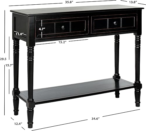Miniatura 3 de Safavieh colección American Homes Samantha Mesa consola de 2 cajones, madera envejecida, color negro Negro (Distressed Black),Crema Envejecido,Rojo