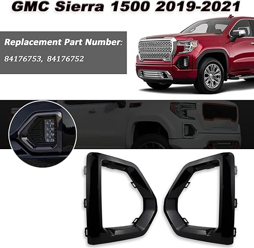 Miniatura 2 de 1 par de cubierta de bisel de luz antiniebla delantera, repuesto exterior compatible con GMC Sierra 1500 de 4 puertas 2019-2021 Denali SLT AT4 Marco