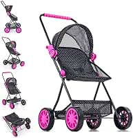 Carrinho de Boneca Baby Sag Preto com Porta Objeto Preto Laço Pink