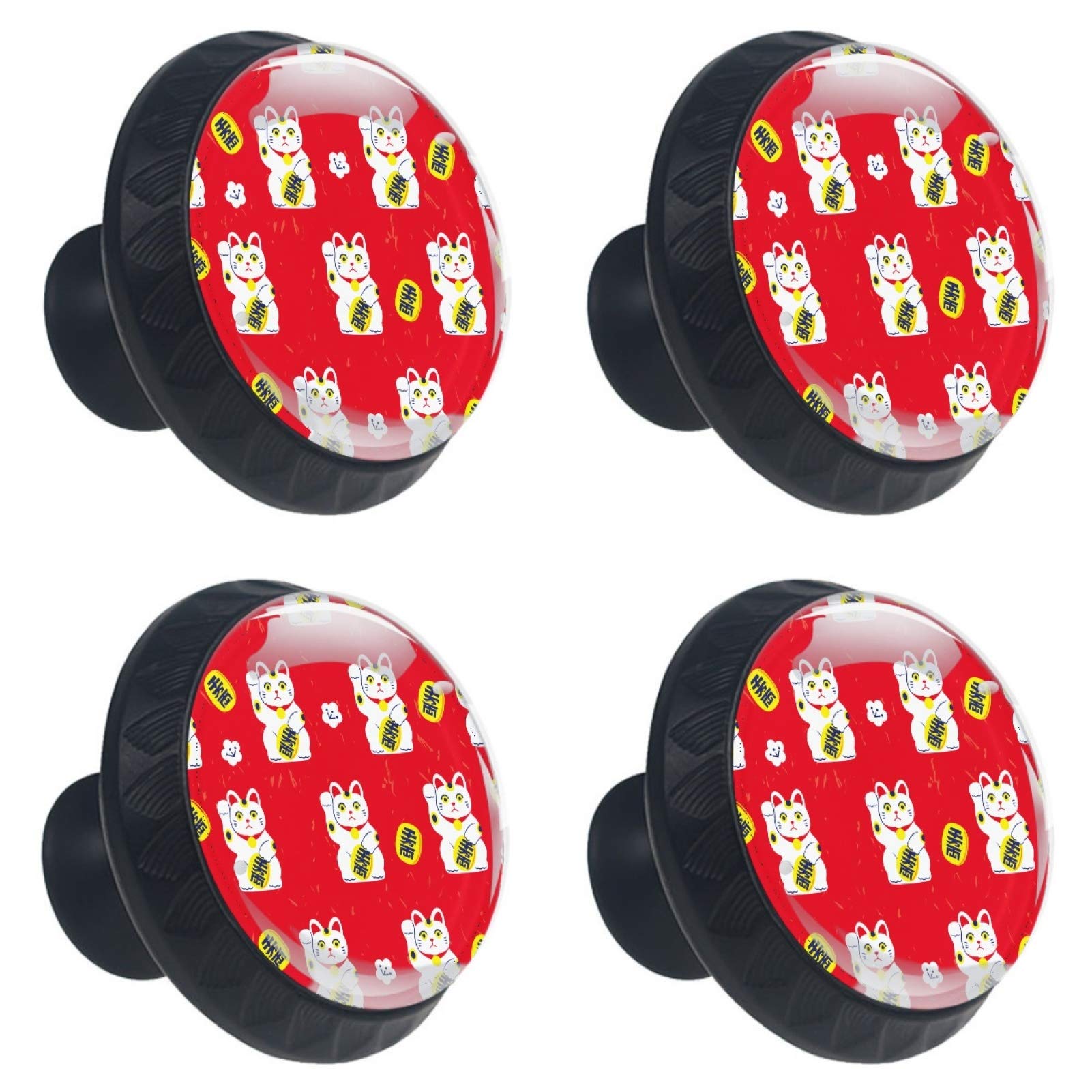 Boutons de tiroir en verre motif chats Neko 30 mm (Lot de 4) pour meuble