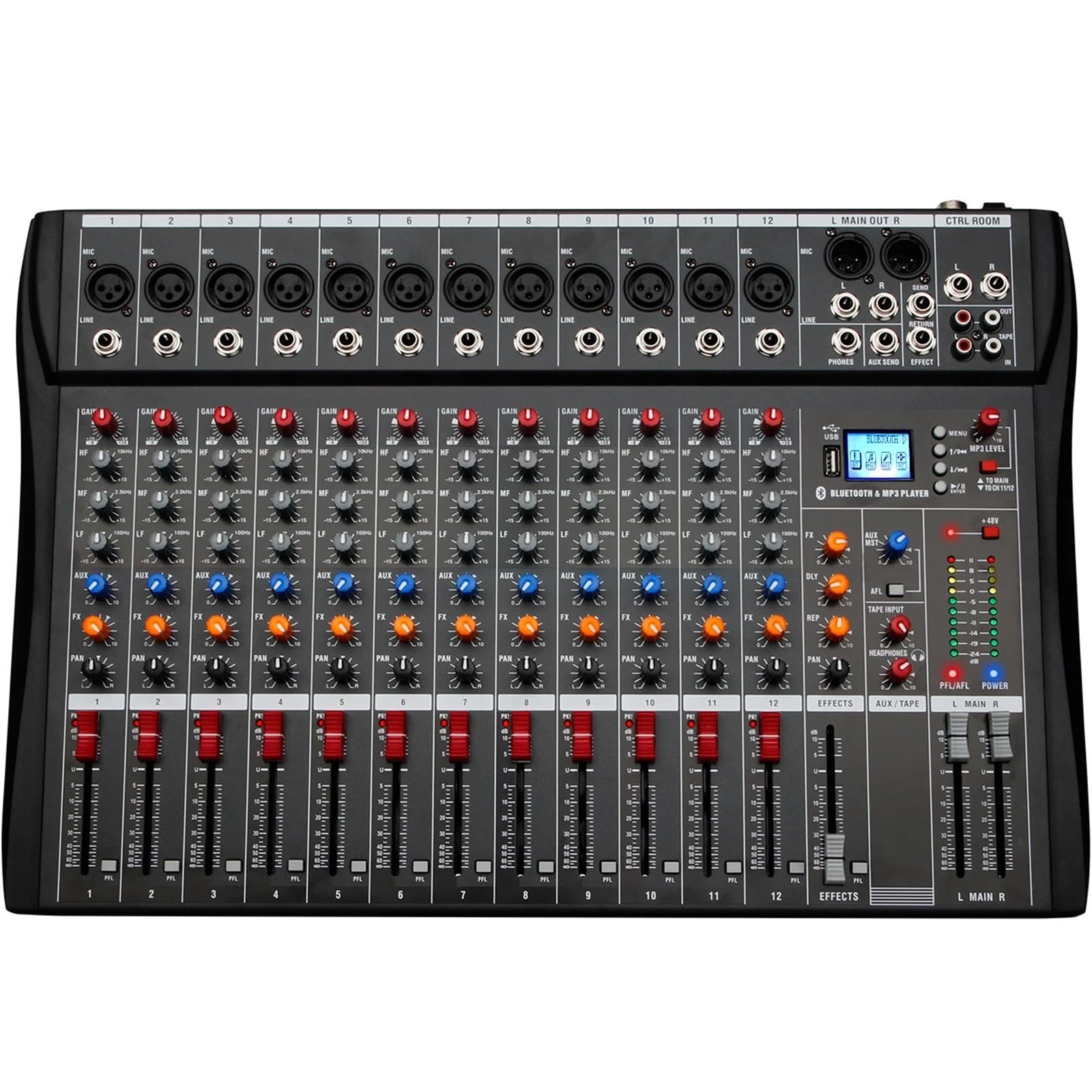 Controller DJ, Mixer professionale a 12 canali, console da studio, ingresso USB MP3, alimentazione Phantom 48 V, console DJ