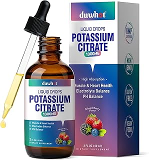 Liquid Potassium Citrate Supplement, Potassium 1000mg Drops for Women & Men, with Zinc Citrate, Vitamin B6, Sodium & Taurine, High Potassium Electrolytes, 2 Fl Oz