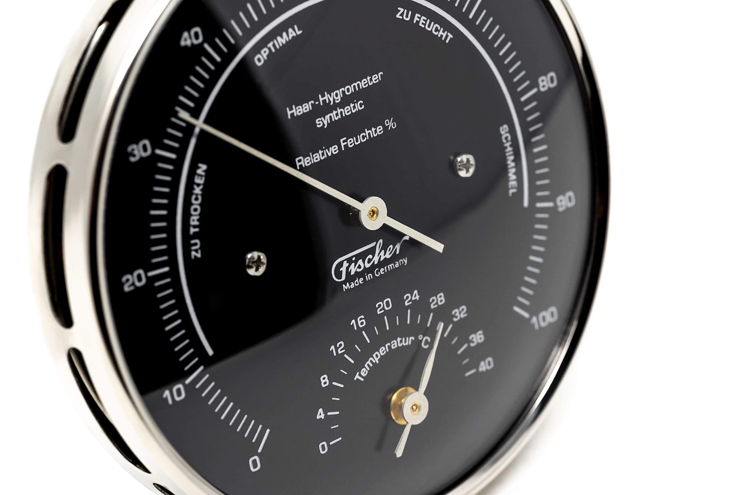 Fischer 122.01.06HT Hygromètre d'intérieur en acier inoxydable 103 mm Fabriqué en Allemagne