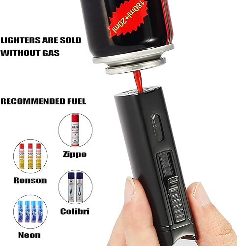 Miniatura 7 de Juego de encendedor de antorcha y función de soporte, recargable y ajustable, a prueba de viento, triple llama de chorro butano con herramientas de