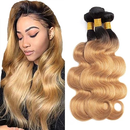 Paquetes de cabello humano ondulado de color rubio miel 1b27, 22, 24, 26 pulgadas, negro a rubio, cabello humano virgen sin procesar real grado 8A