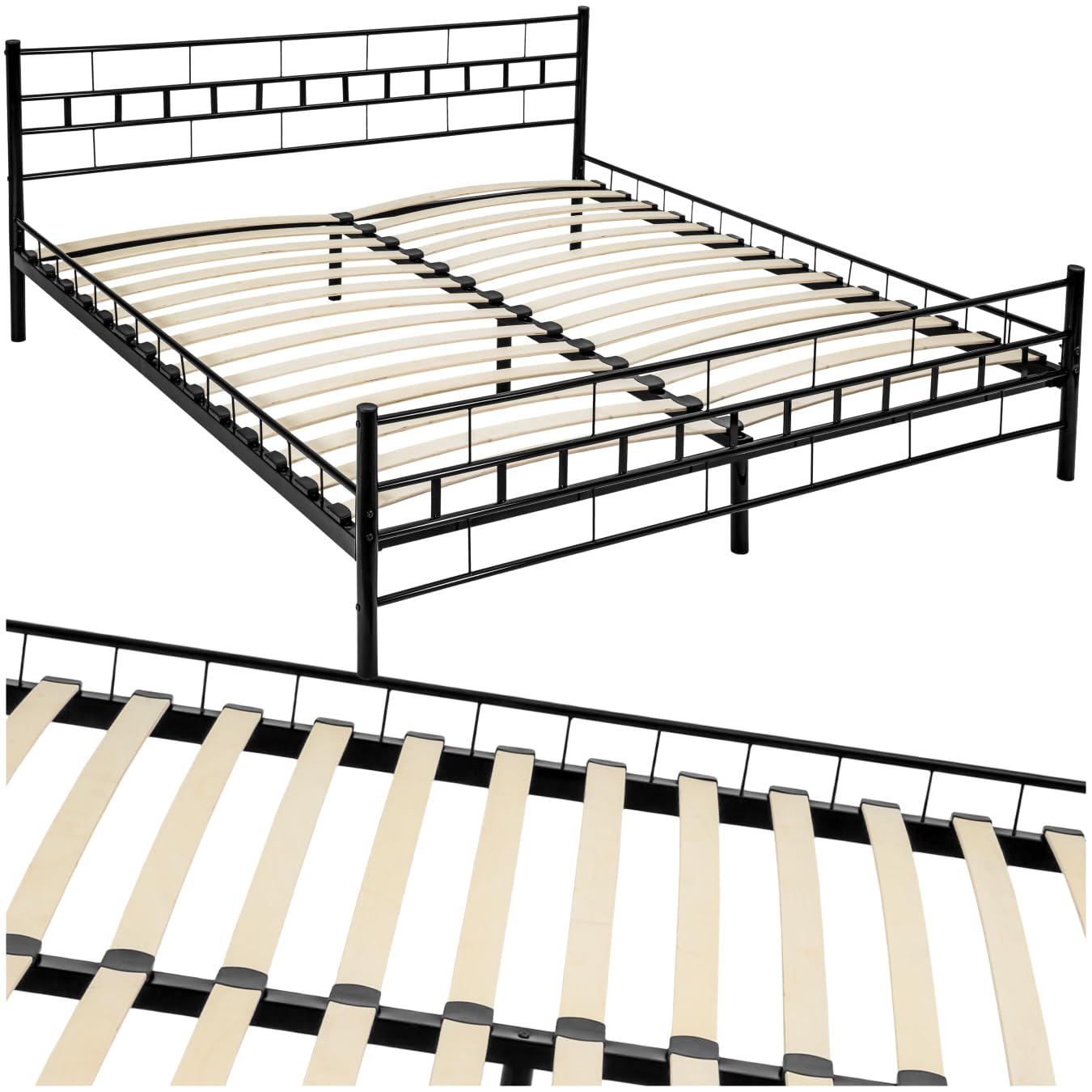 tectake® Struttura Letto in Metallo con Rete a Doghe in Legno di Pioppo Inclusa, Design Moderno, Struttura Robusta, Ideale per Arredamento Camera da Letto, 200x180 cm - Nero