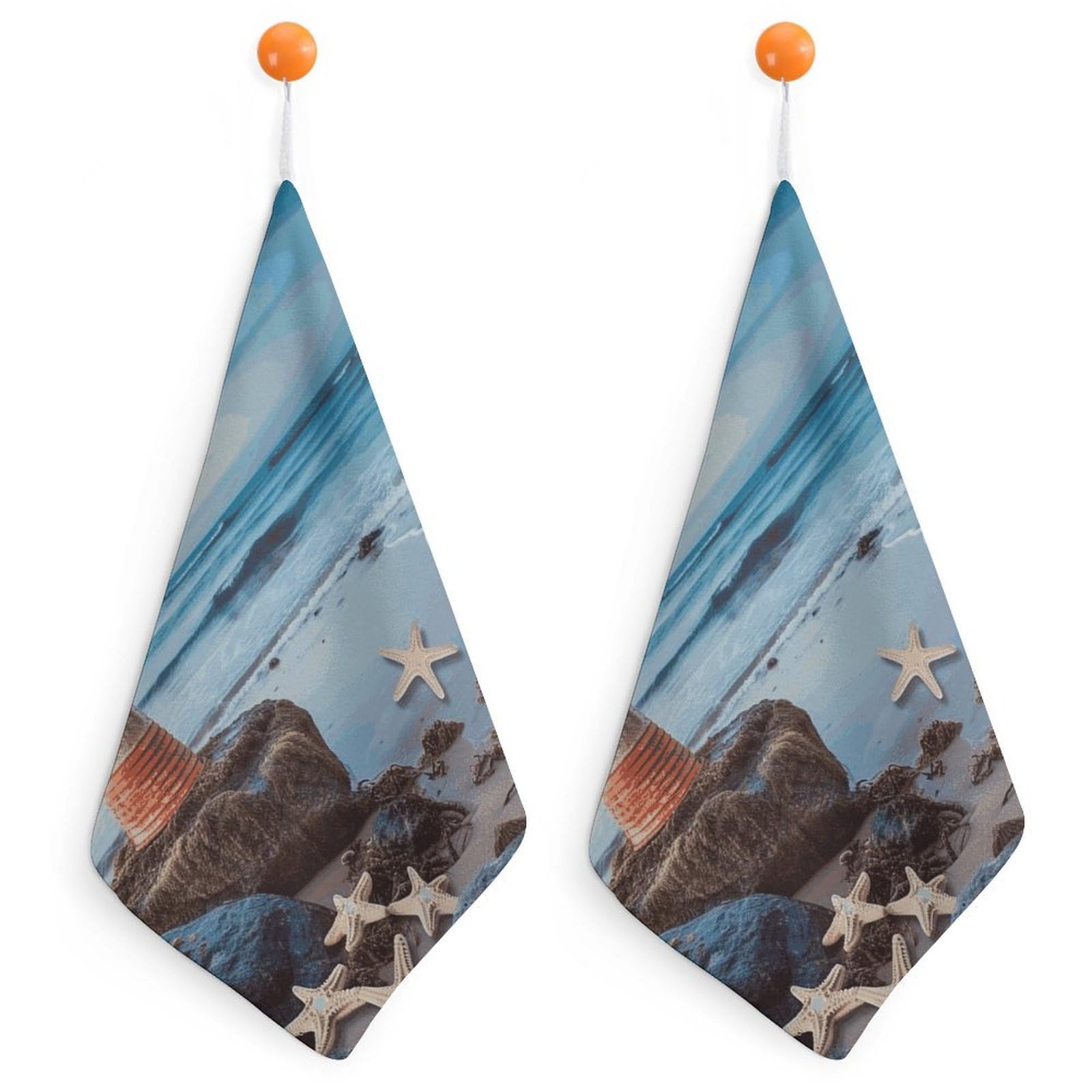 LDGSUPH Starfish Lighthouse Beach Hand Towels Fashion Hand Face Towel with Hanging Strap Absorbent Soft Decorative Towel Fade Resistant Cozy Face Cloths for Kitchen Gym Bathroom Towels 2PCS