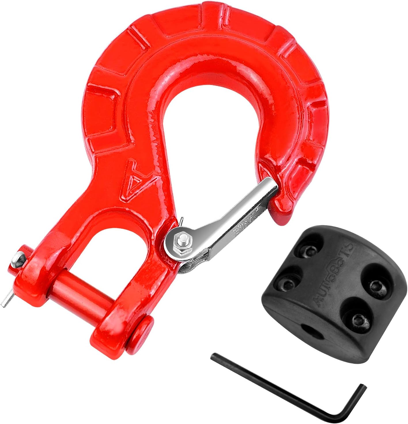 AUTOBOTS Upgrade Heavy Duty Winch Hook Forged Steel 3/8" Grade 70 Safety Latch Winch Cable Hook Stopper & Clevis Slip Winch Hook Sets, Max 35,000 lbs,Red