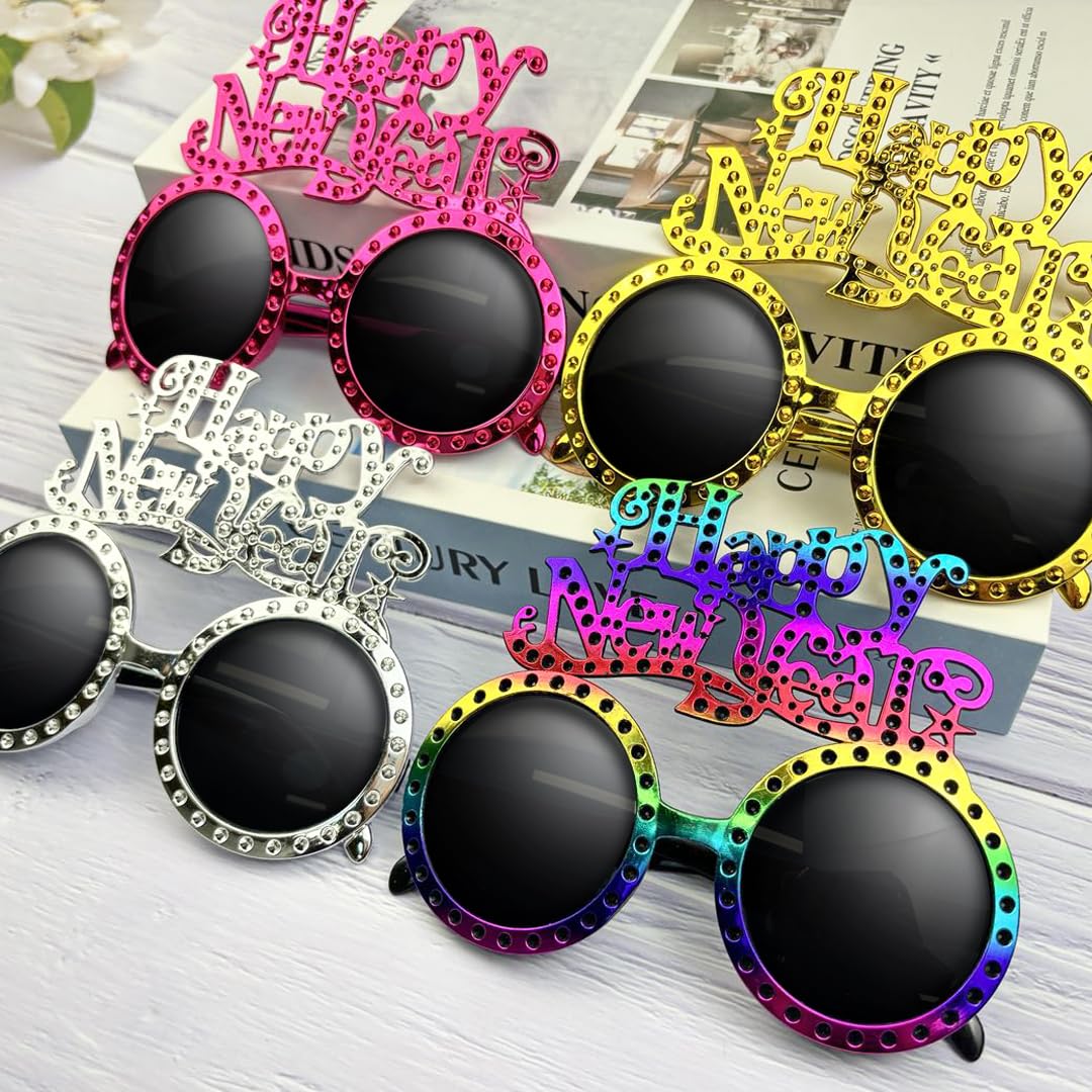 Leetous Happy New Year Glasses 2025 Plastic - 4 Pack, New Years Eve NYE Party Favors Supplies Decorations Accessories, Holiday Eyewear Sunglasses Photo Booth Props Gifts