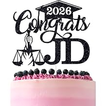 Black Glitter Congrats JD Cake Topper, Congrats Lawyer/Future Lawyer, 2026 Law School Graduation Party Decorations Supplies