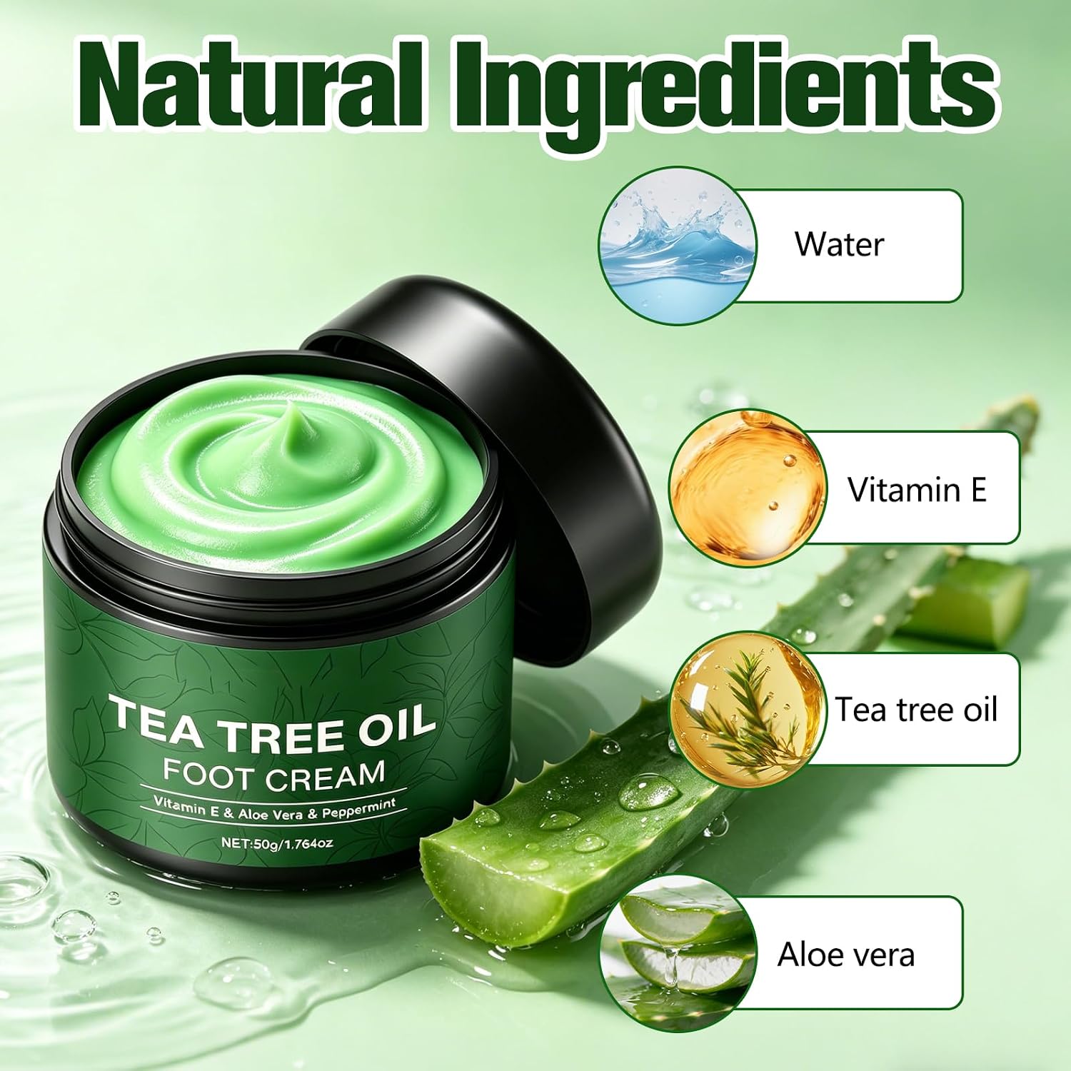 2PCS Tea Tree Oil Foot Cream,with Vitamin E, Aloe Vera & Peppermint, Nourishing & Hydrating,Natural Formula for Skin