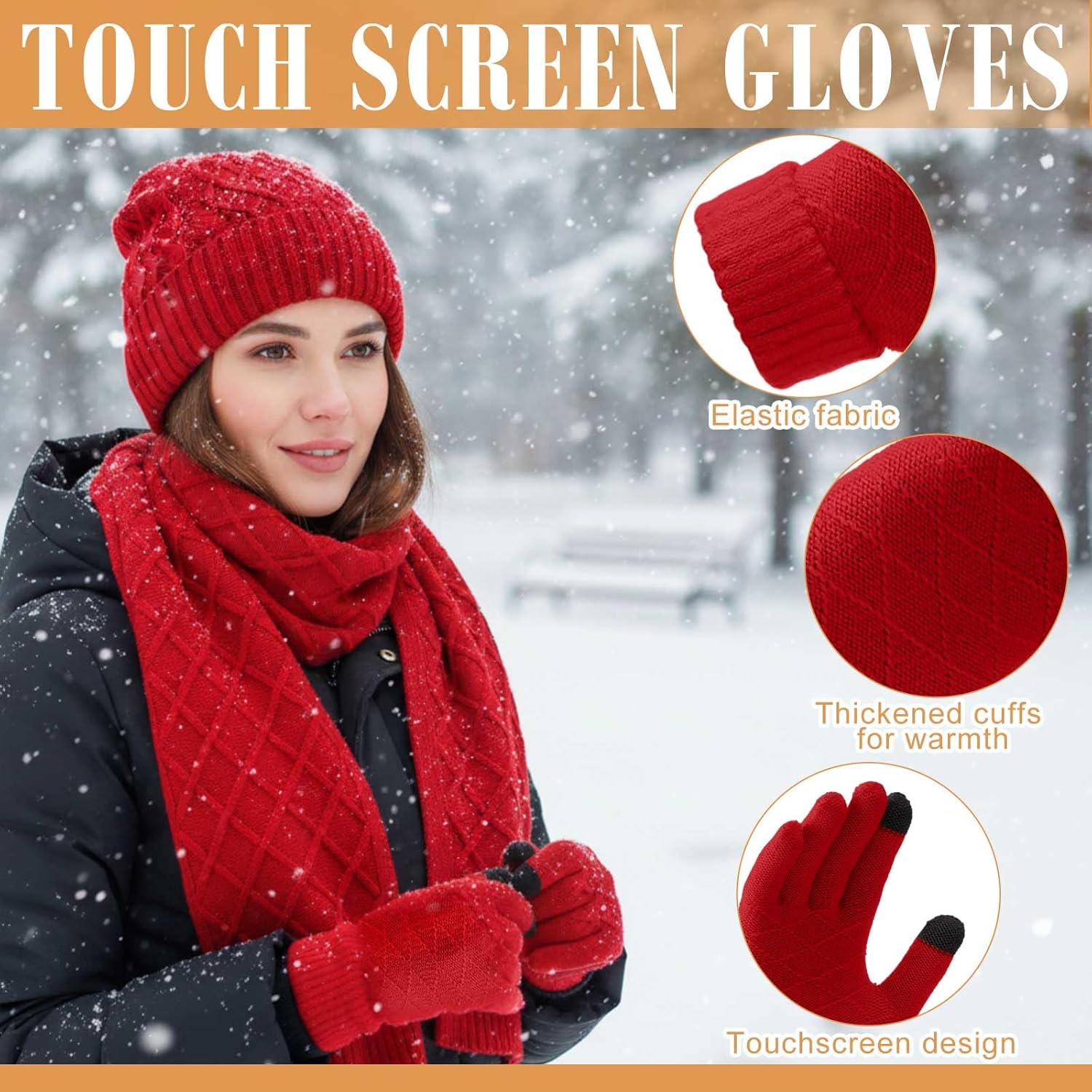 Geyoga 6 Pcs Winter Warm Set for Women Warm Beanies Hats Touchscreen Gloves Long Scarf Ear Muffs Socks Winter Gifts for Women - Image 4