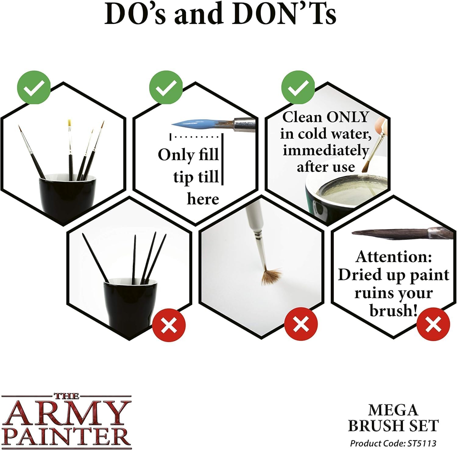 The Army Painter, Wargames Mega Brush Set, 10 Miniature Paint Brushes, Incl. Free Masterclass Kolinsky Sable Hair and Detail Paint Brush with Fine Tip - For Miniature Painting, Dnd & Warhammer