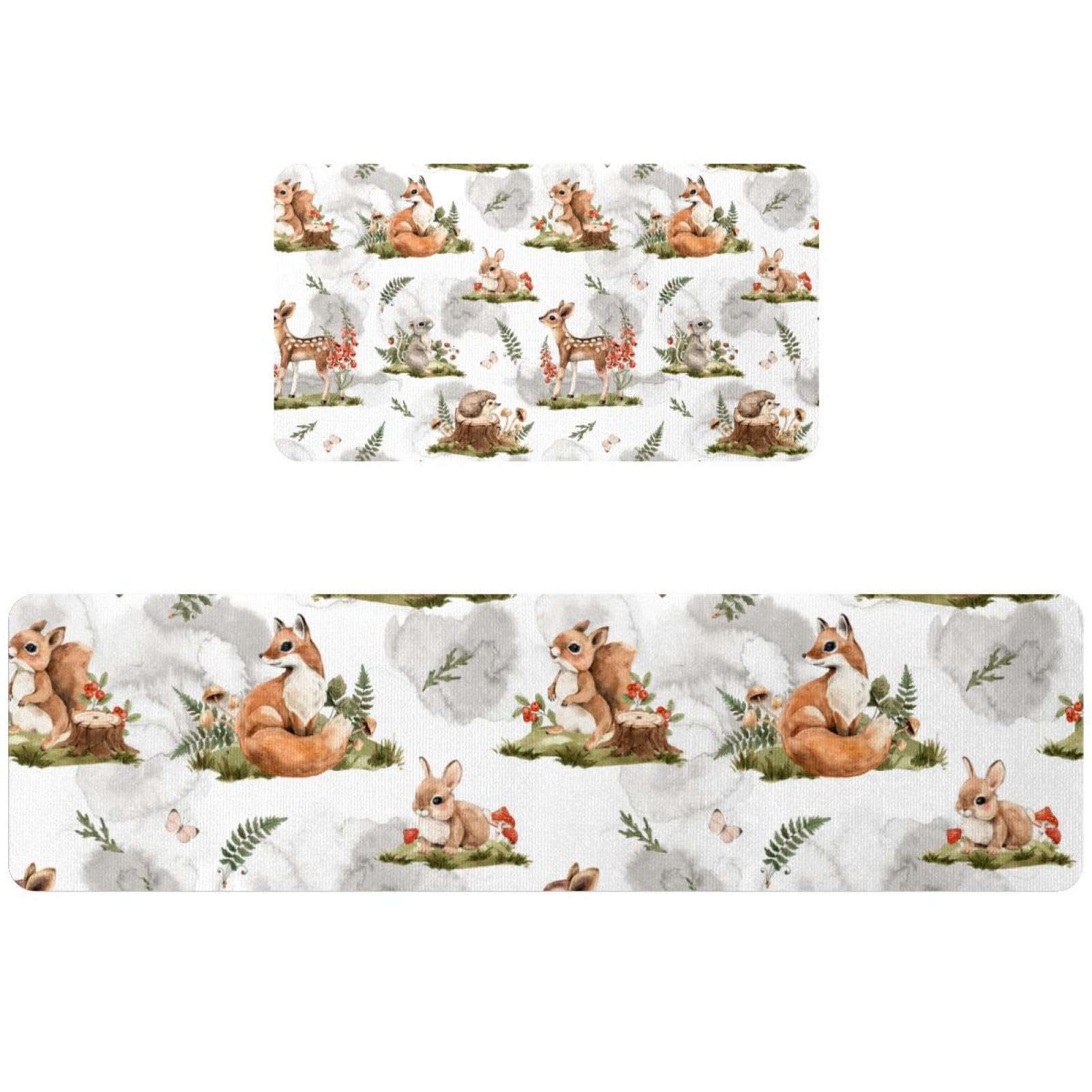 Alfombrillas de cocina antideslizantes y lavables con diseño de erizo y zorro absorbente