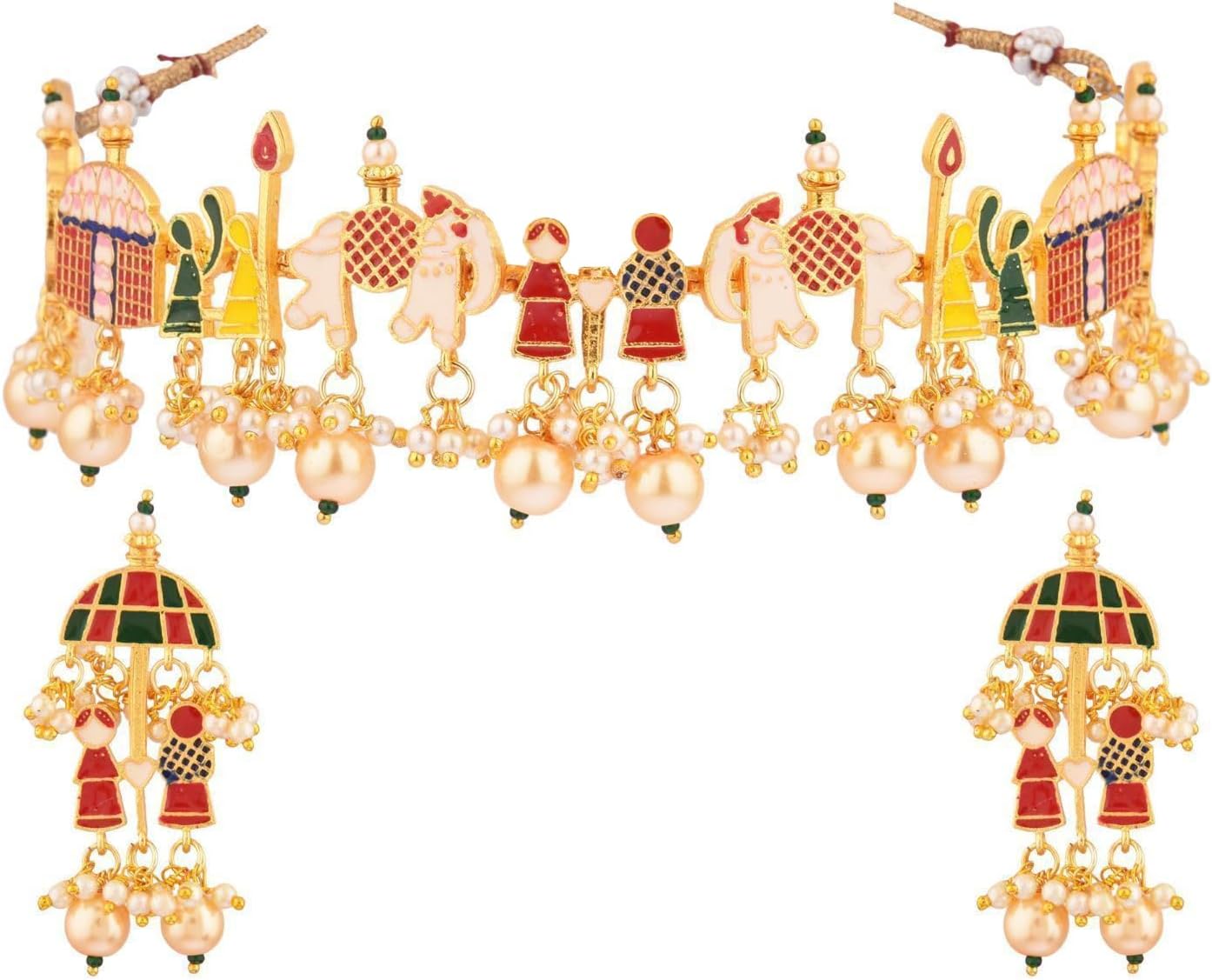 Efulgenz Indian Jewelry Sets for Women Bollywood Jewelry Indian Jewelry Set Multicolor Faux Pearl Choker Necklace Earrings Bollywood Jewelry Set for Women