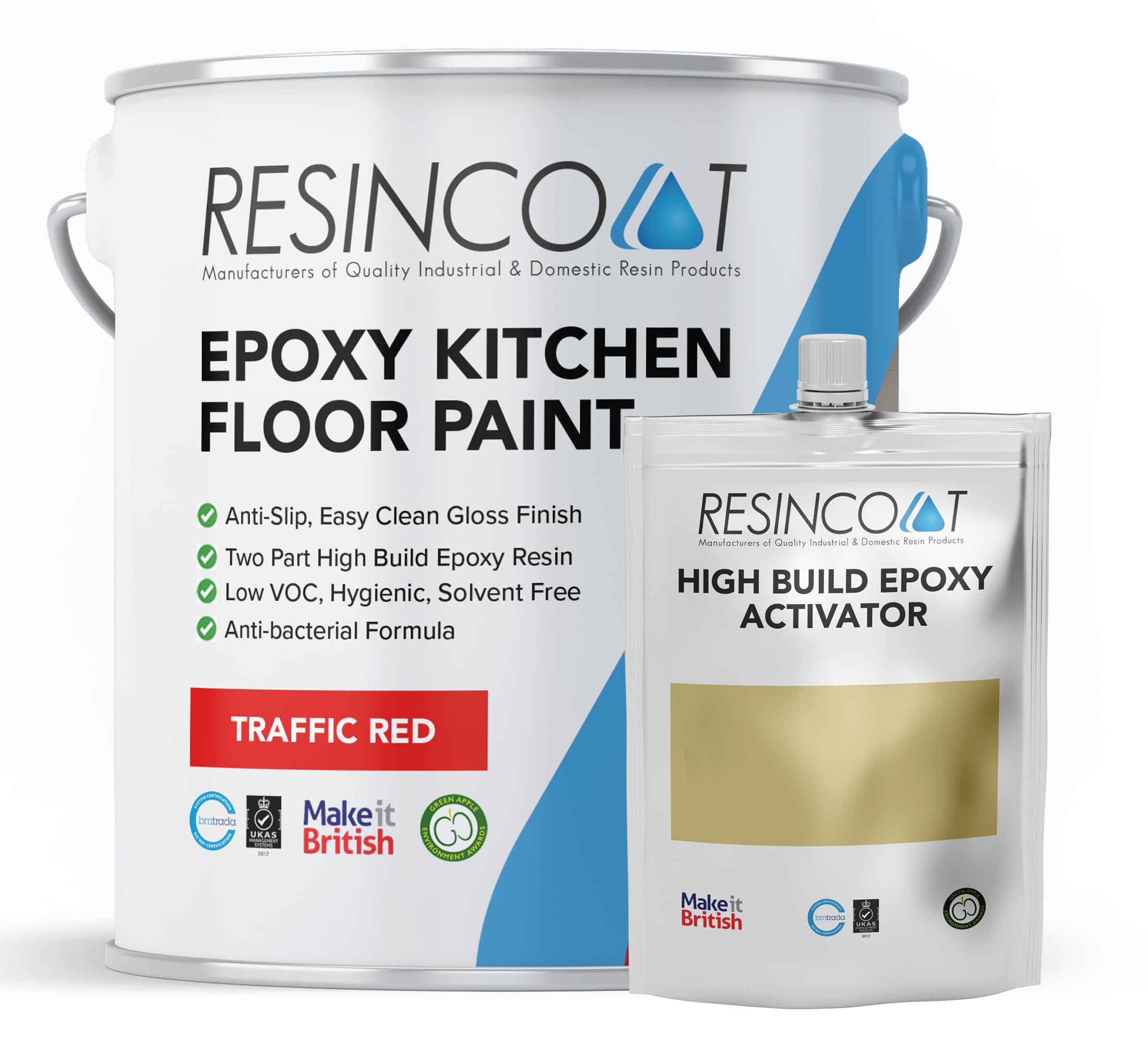 Resincoat Food Safe Kitchen Floor Paint – Antibacterial & Anti Slip Epoxy Coating for Concrete – Hygienic, Easy to Clean, Hard Wearing Finish for Food Prep Areas – Made in the UK (Traffic Red)