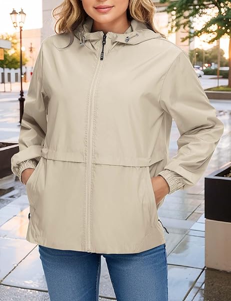 Chaqueta impermeable ligera para mujer, cortavientos con capucha plegable para actividades al aire libre - 1