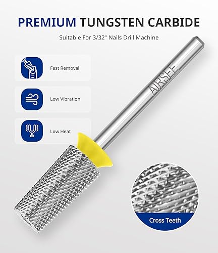 Miniatura 9 de AIRSEE Broca de uñas acrílicas de carburo de tungsteno Efile Máquina de archivo eléctrico Punta de cabeza para manicura, arte de pulido, quitar gel