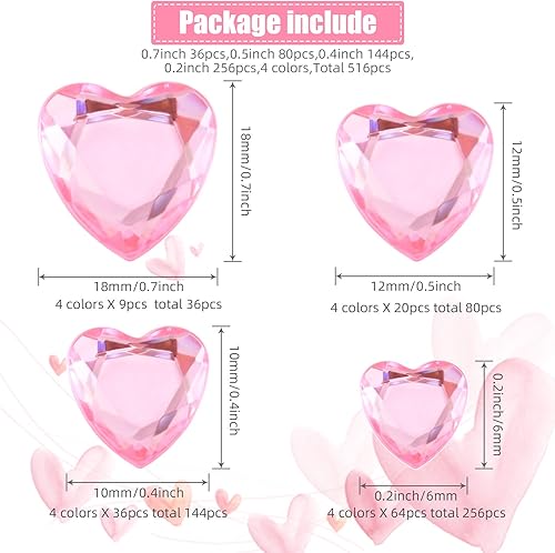 Vista 18 de Chuangdi 516 calcomanías de diamantes de imitación de corazón, acrílicas, gemas de corazón, gemas de cristal, autoadhesivas, parte trasera plana