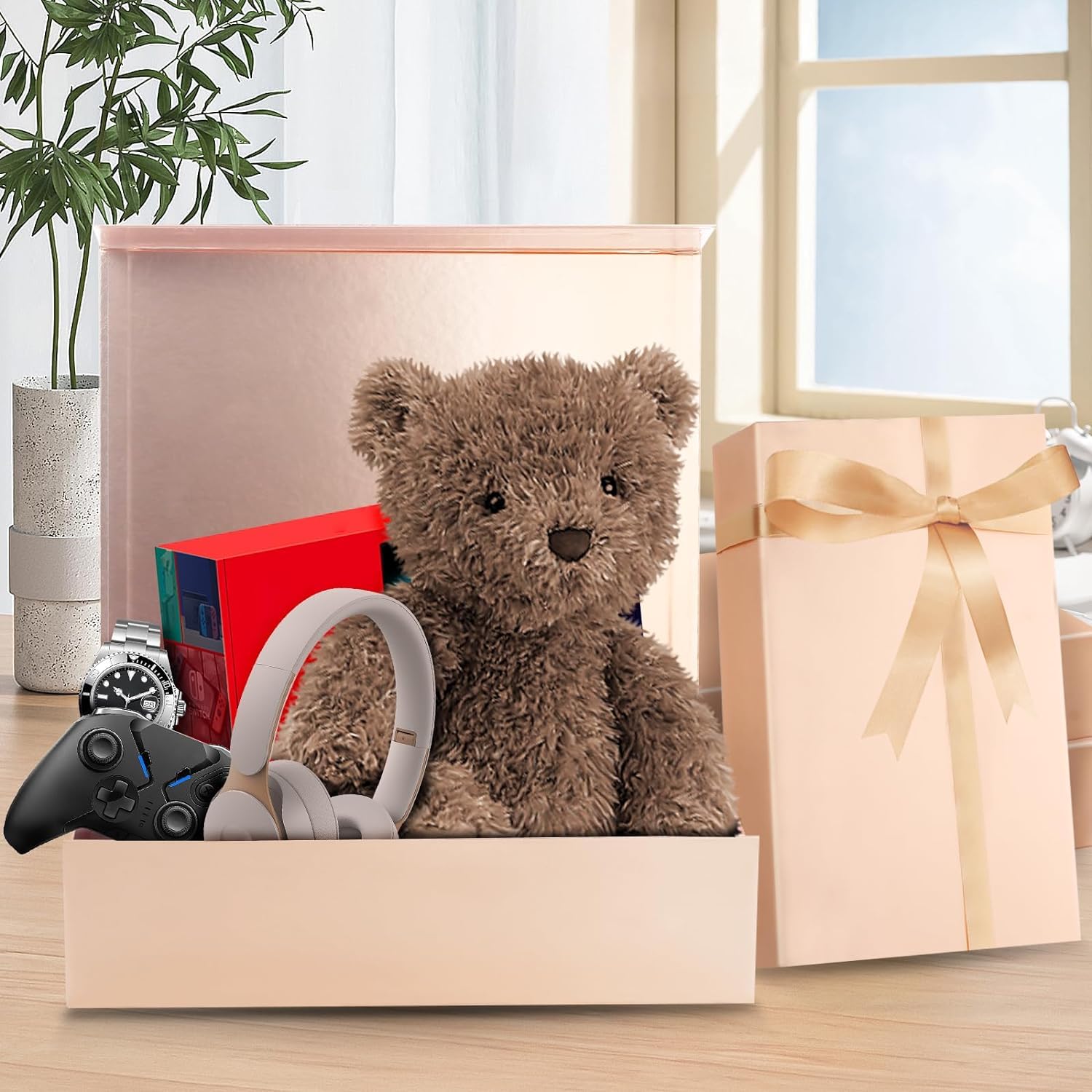 DUOTAN Confezione da 2 scatole regalo grandi con coperchio, 34 x 25 x 8,9 cm, scatola regalo magnetica per regali con coperchio, biglietti, nastri, carta triturata, scatole regalo per compleanni,