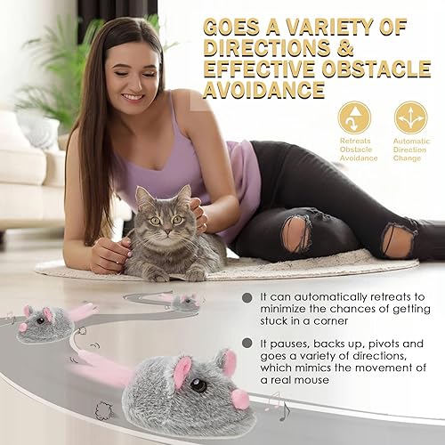 Miniatura 3 de Pawsayes Cat Toys - Ratón móvil recargable chirriante con cola mágica dinámica, mouse de juego automático interactivo para gatos de interior,