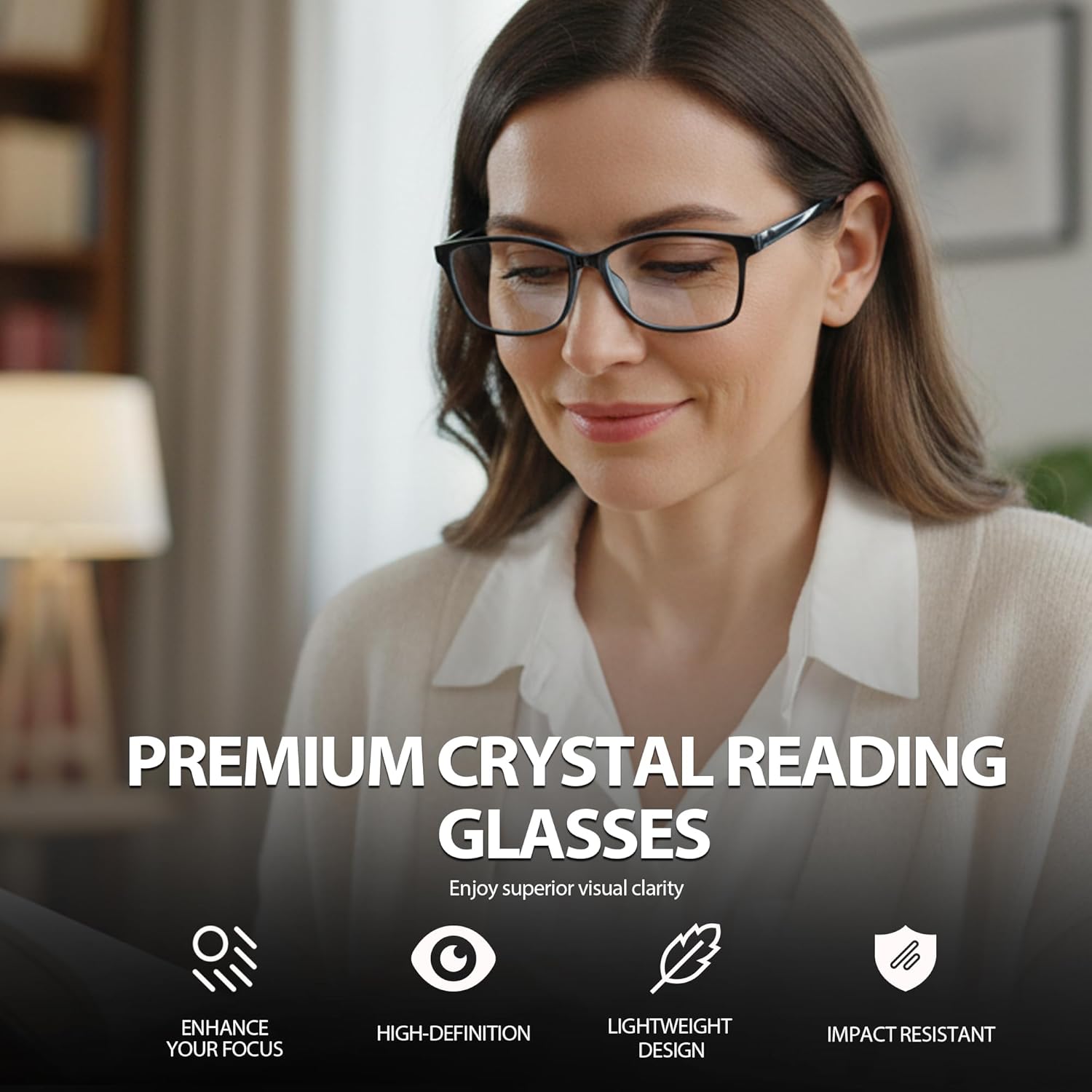 IGnaef Natural Crystal Stone Lenses Reading Glasses with Clear Real Glass Lenses UV Protection