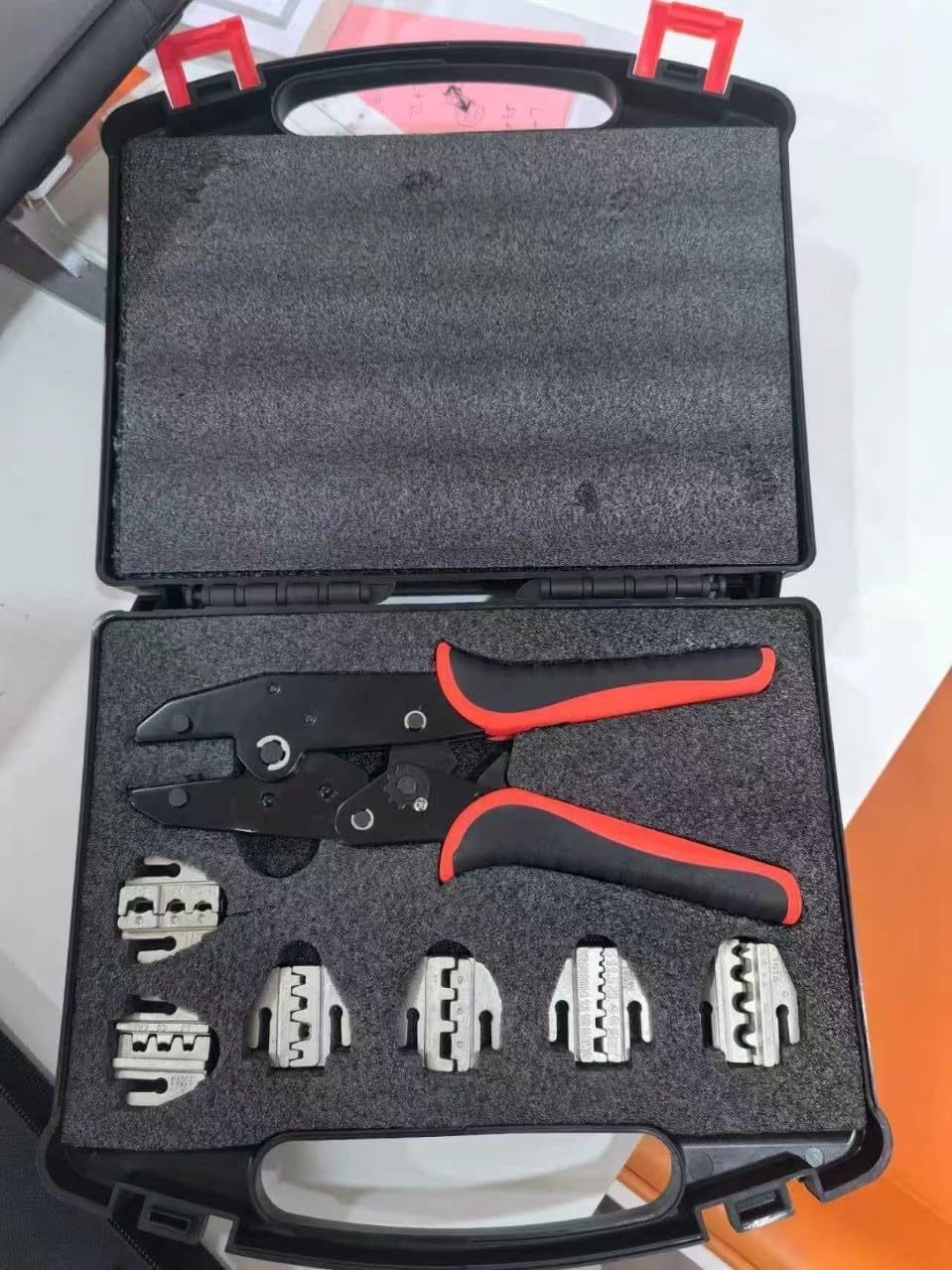 9 inch Crimping Pliers with Six Crimping Dies for Electrical Connectors with Die Replacement and Pressure Control Knob for Precise and Consistent Crimps