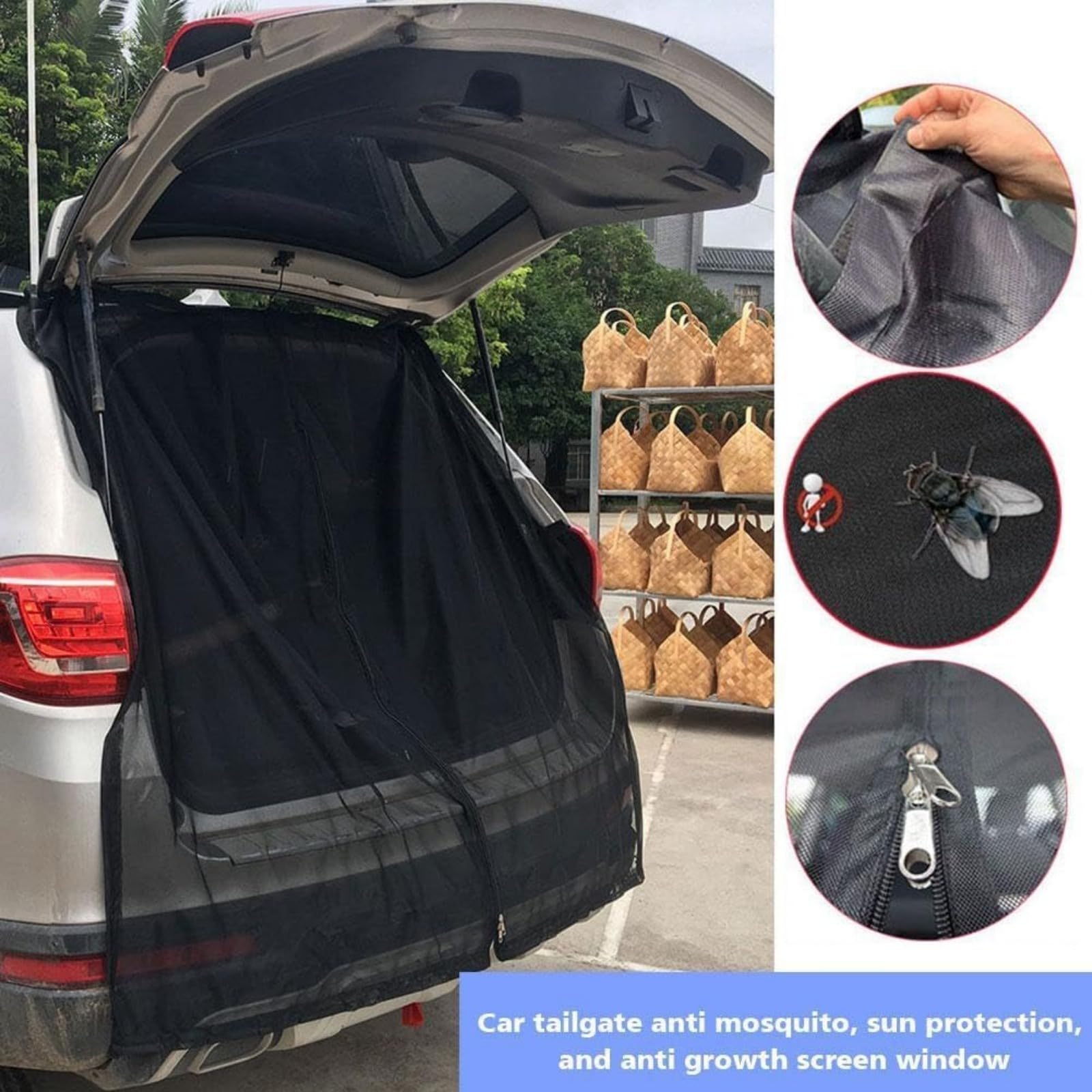 Achterklep vleugeldeur kofferbakafdekking zonwering, 180 x 150 cm, magnetisch muggennet, zwart gaas, vliegenhor zonwering voor T5 T4 T6 camper, caravan, kampeeraccessoires
