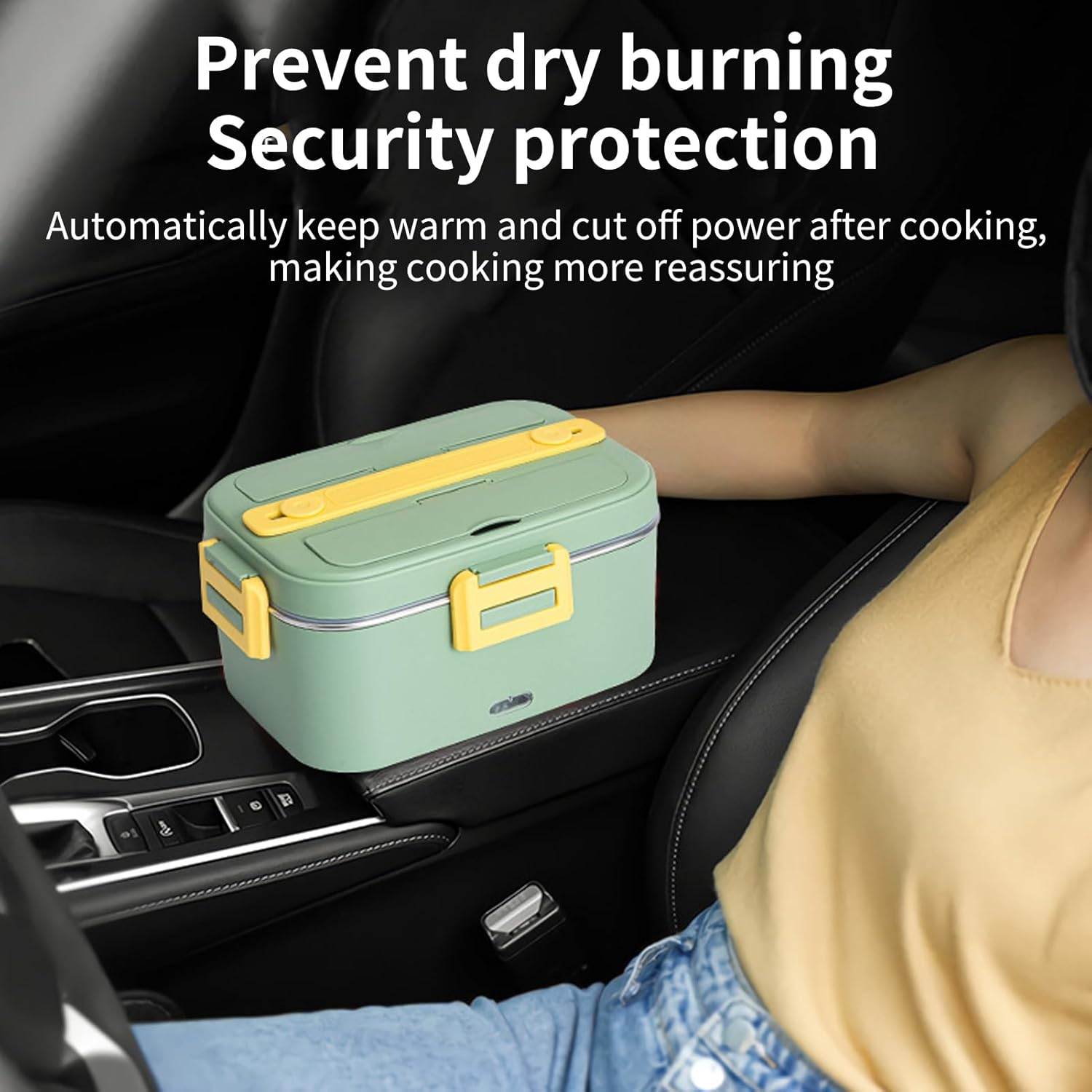 1.8L Electric Lunch Box Heated Lunch Box 75W Car Home Dual Use Removable Stainless Steel Container Fork Spoon Storage with Carry Bag