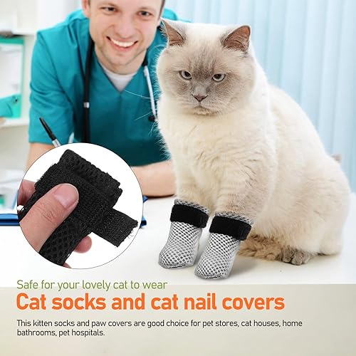 Miniatura 9 de 1 juego de gorras de uñas para gatos, calcetines de rasgado para gatos, gorras para garras de gato, calcetines de rasgado
