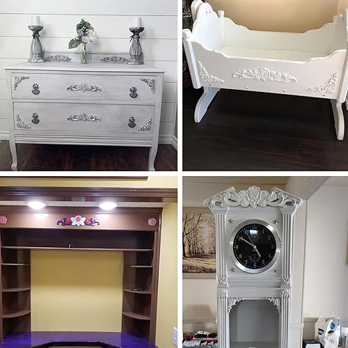 Miniatura 6 de MUXSAM Paquete de 4 calcomanías largas de madera tallada onlay, sin pintar, para muebles, pared, techo, puerta, gabinete, cama, decoración del