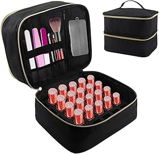Nail Polish Organizer Case,Double-Layer Nail Lamp Storage Bag Holds 30 Nail Polish Bottles,Travel Nail Polish Carrying Bag (Black)(Black)