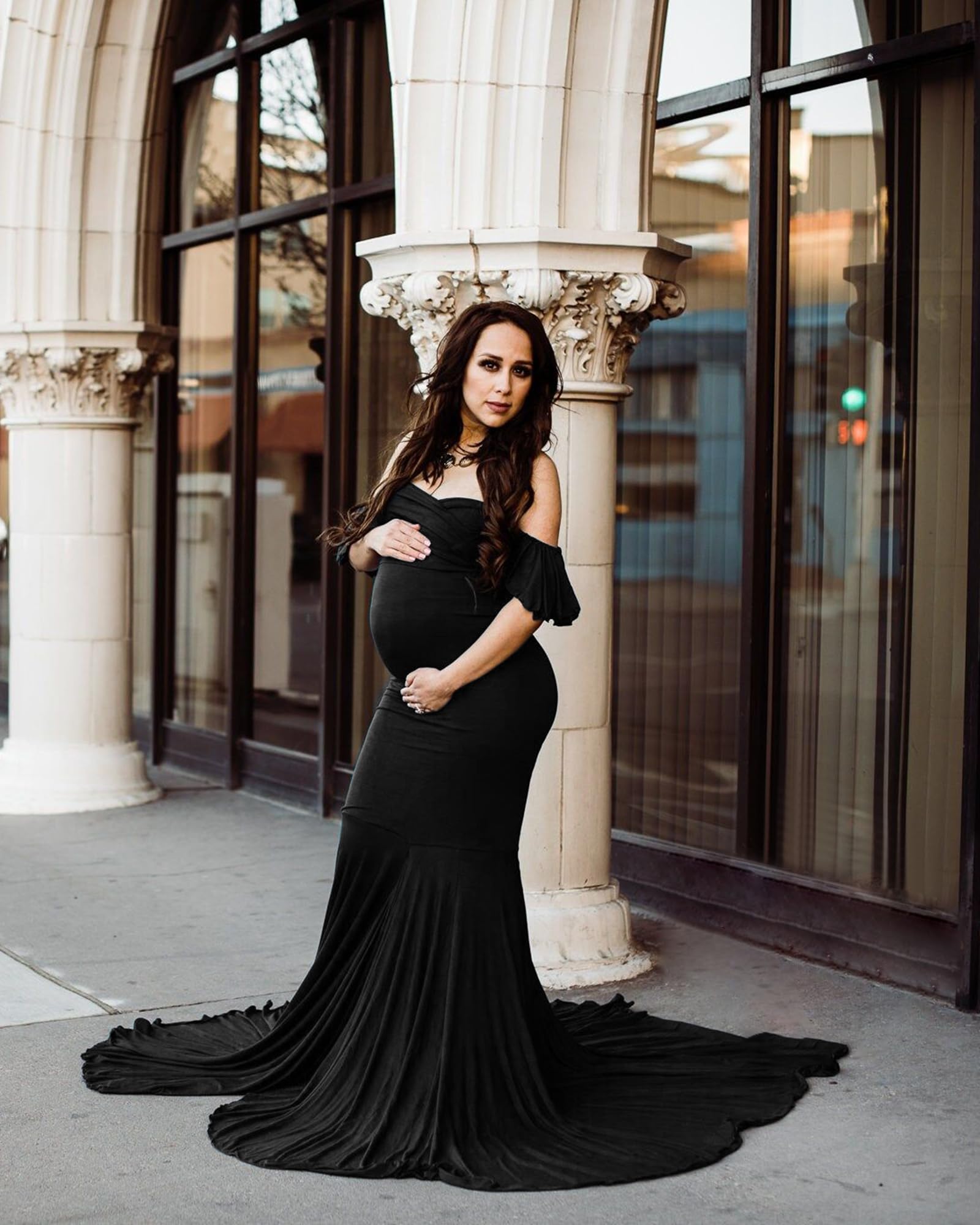 Saslax Vestido de fiesta de nacimiento para mujer con volantes