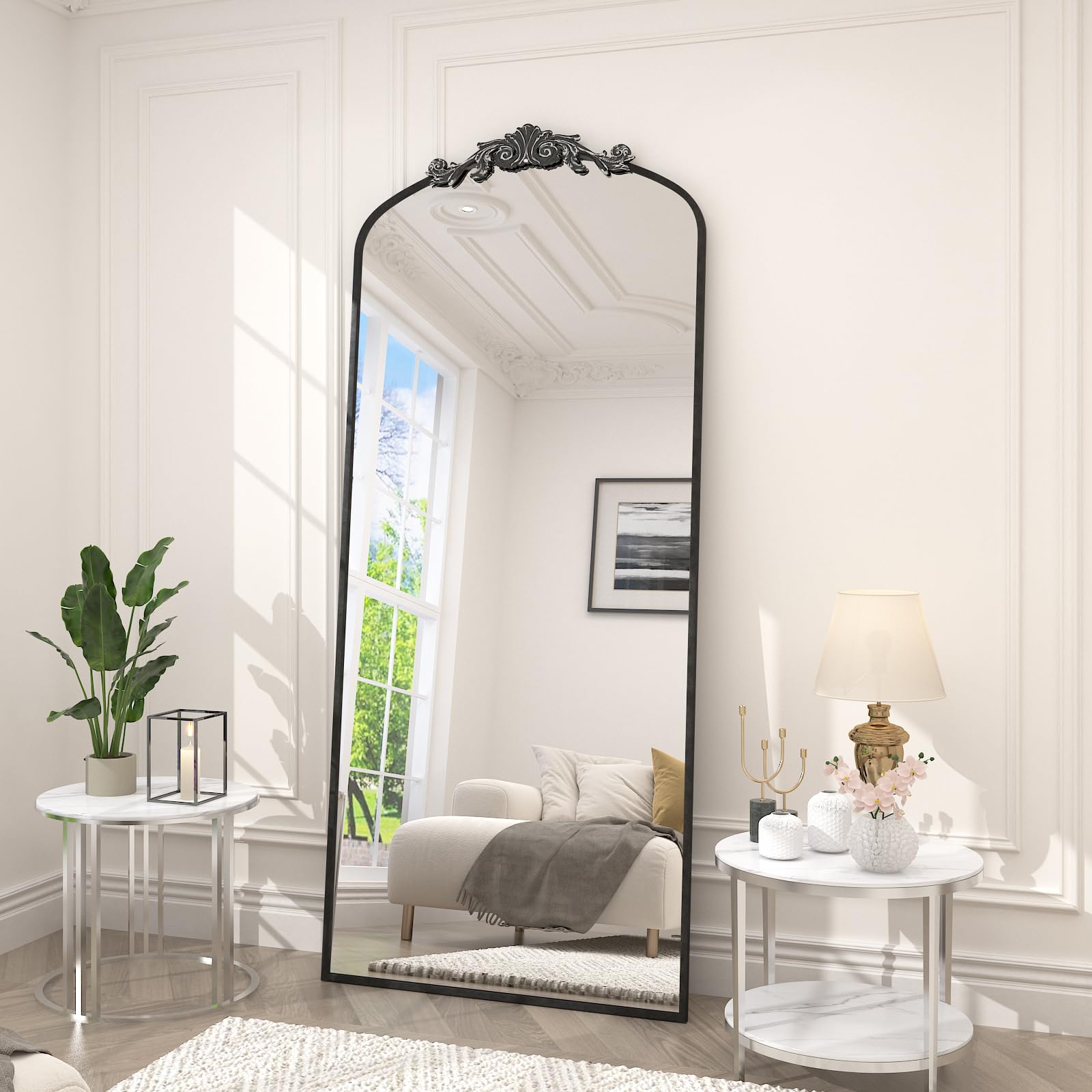 SMIROR Black Vintage Arched Full Length Mirror 78x32
