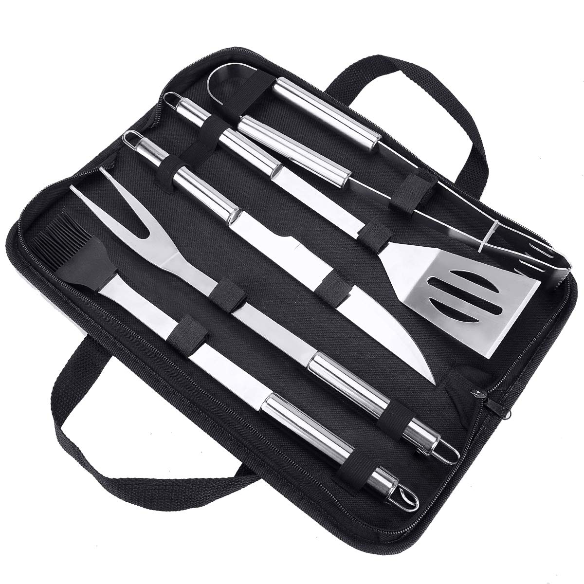 Achort BBQ Tools Set, 5pcs BBQ Grilling Tool Set with Black Case, Stainless Steel Heavy Duty Barbecue Grilling Ideal Accessories Utensils Kit